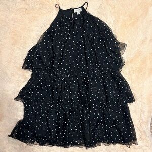 Kate Spade New York Polka Dot Tiered Chiffon Dress Black 3X NWT